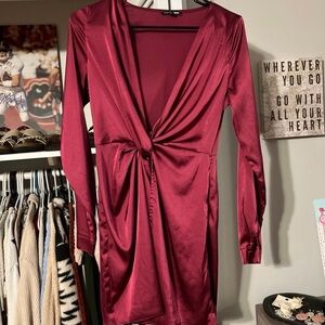 Fashion Nova Deep Red Long Sleeve Dress